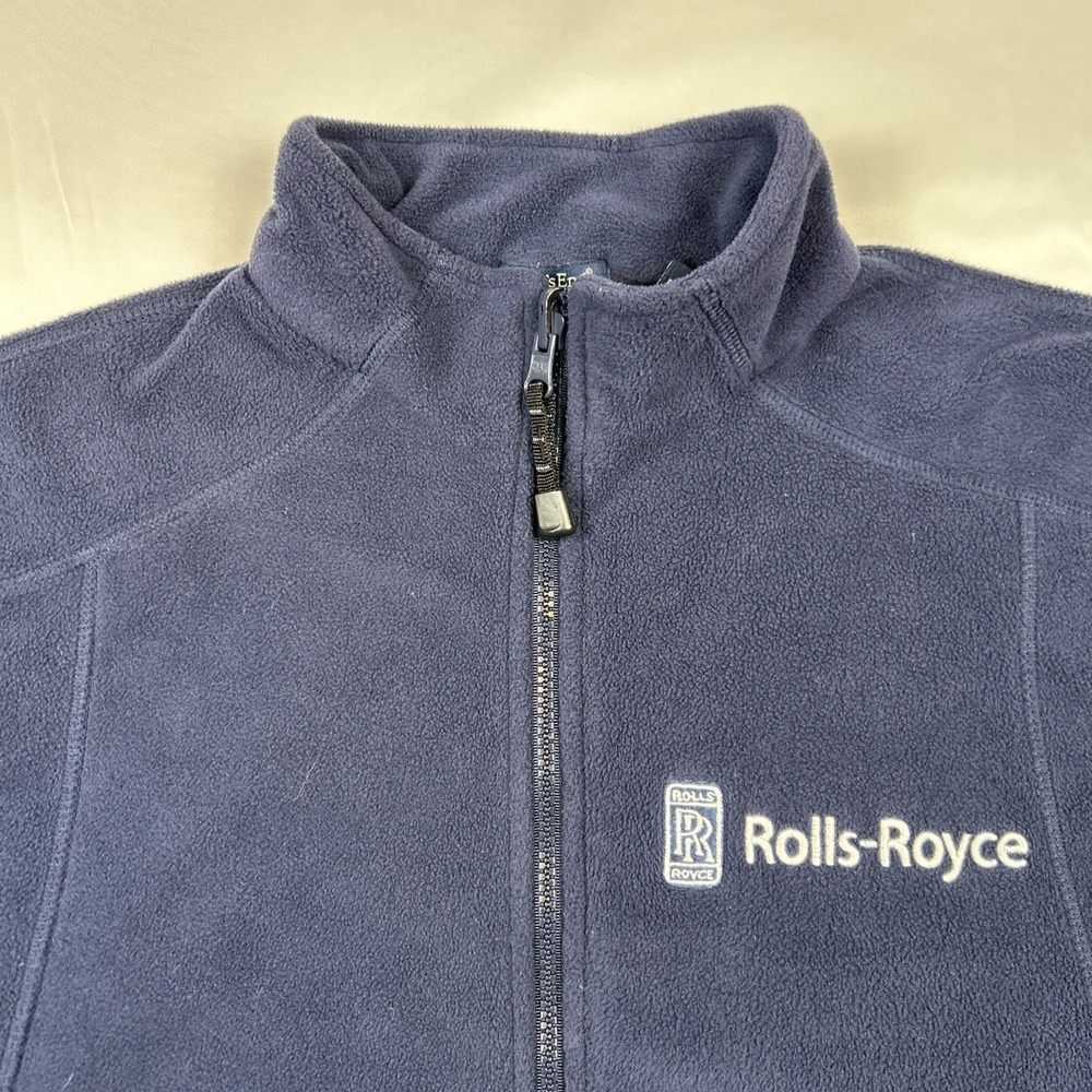 VTG Rolls Royce Fleece Jacket Full Zip Sz Large Navy Blue Rivers End Car Luxury